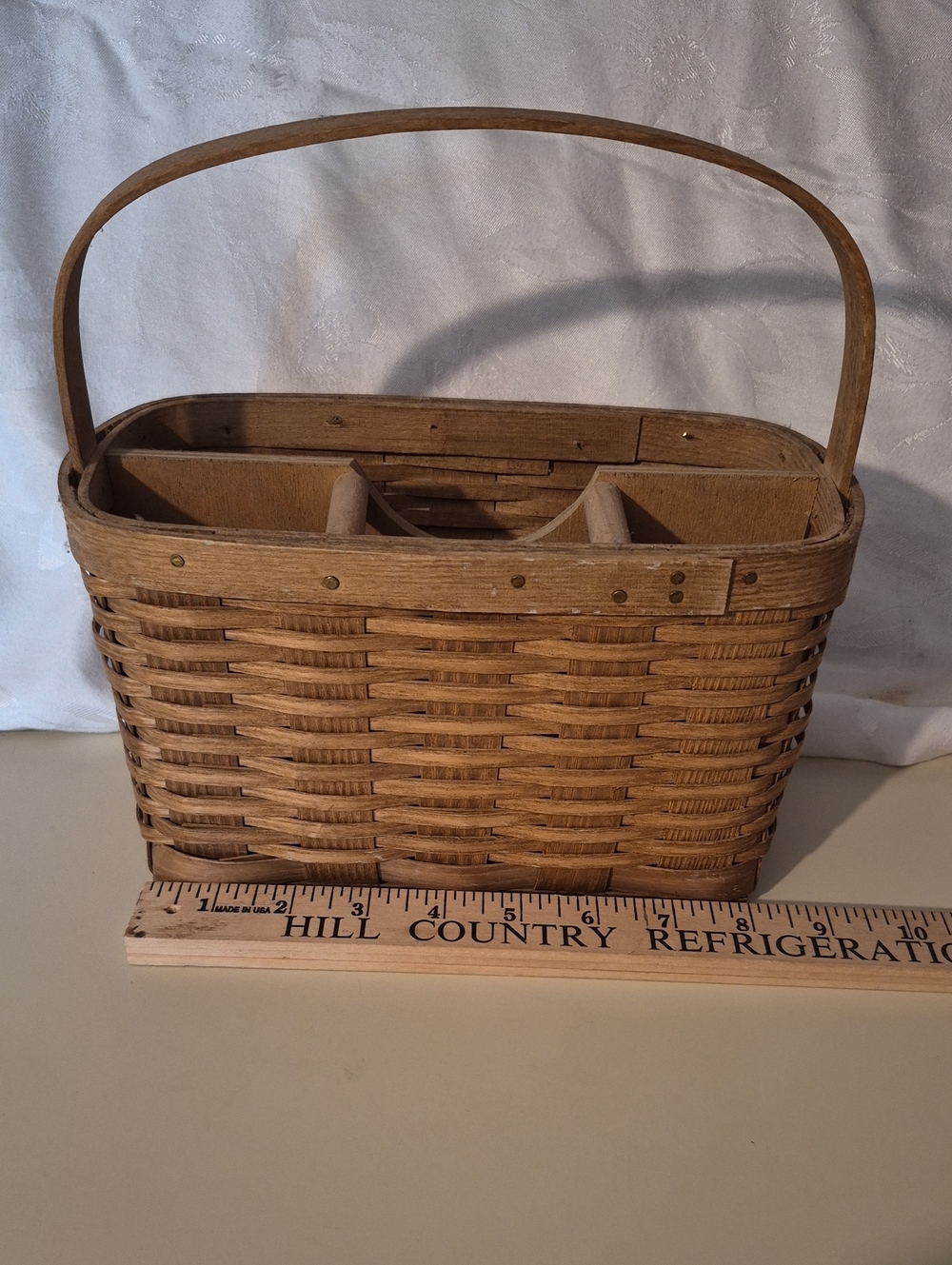 Handwoven Brown Wooden Basket with Handle and Dividers